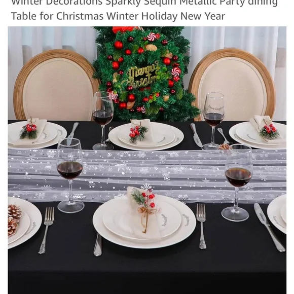 Snowflake Runner Silver 120 Inch Sheer Chiffon Gauze Runner, Winter Decoration - Picture 7 of 14